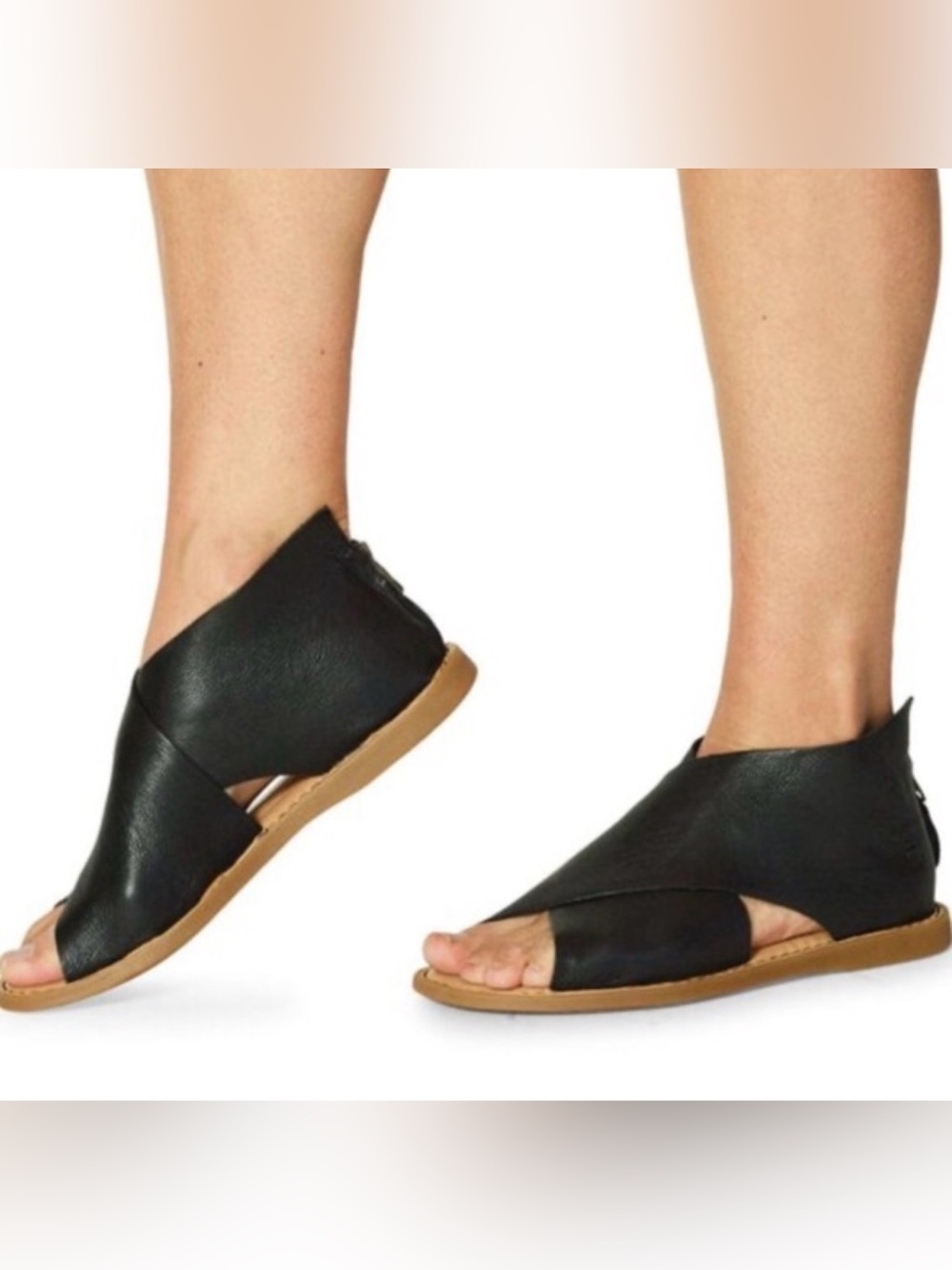 Born Black Leather Crossover Sandals with Tan Sole